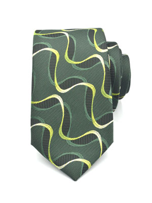 Вратовръзка в зелено с жълти фигури - 10067 - 25.00 лв
