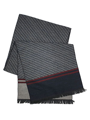Фигурален шал в сиво с ресни - 10303 - 29.00 лв