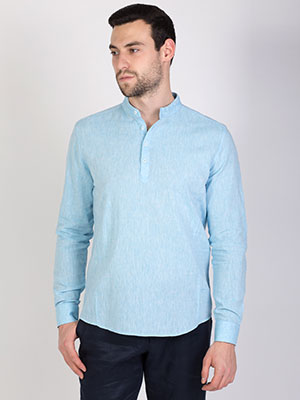 Светло синя риза от лен и памук - 21448 - 44.00 лв