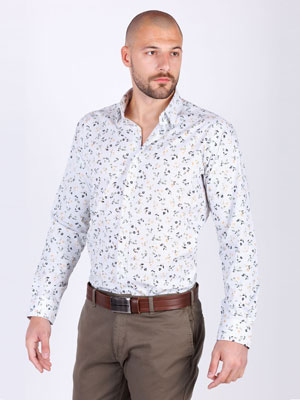 Мъжка риза в бяло с принт листа - 21547 - 78.00 лв
