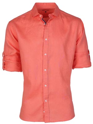 Ленена риза в цвят корал-21593-98.00 лв