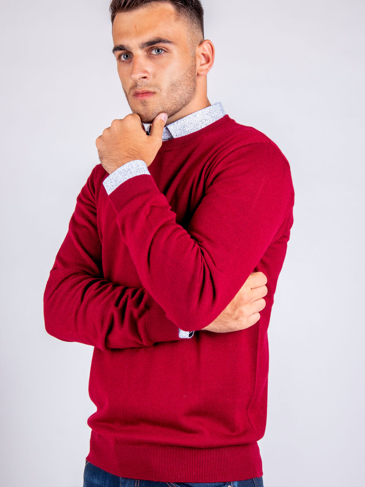 Пуловер с вълна мерино в бордо - 33083 62.00 лв img2