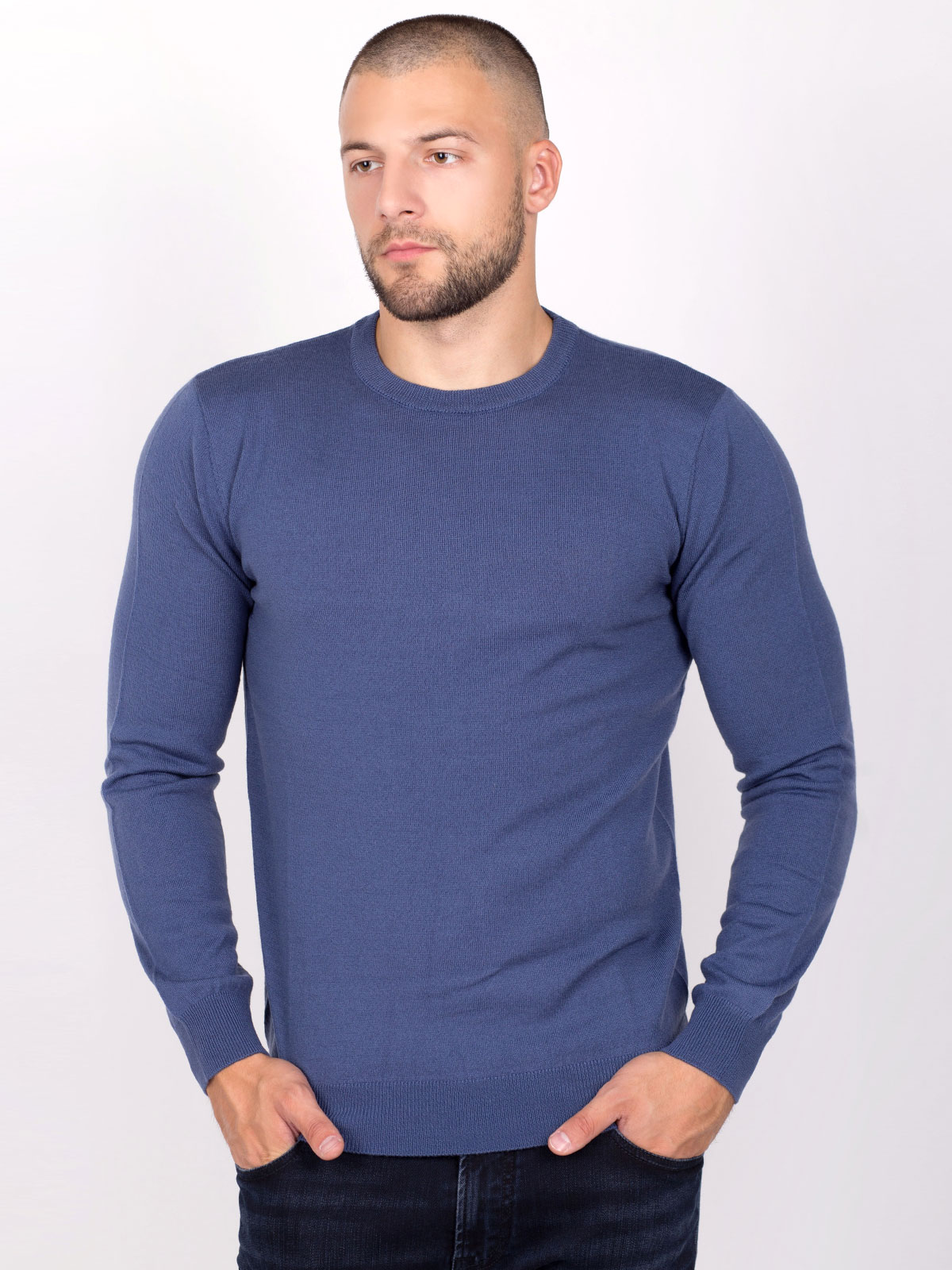 Мъжки пуловер с мерино в синьо - 33087 89.00 лв img1