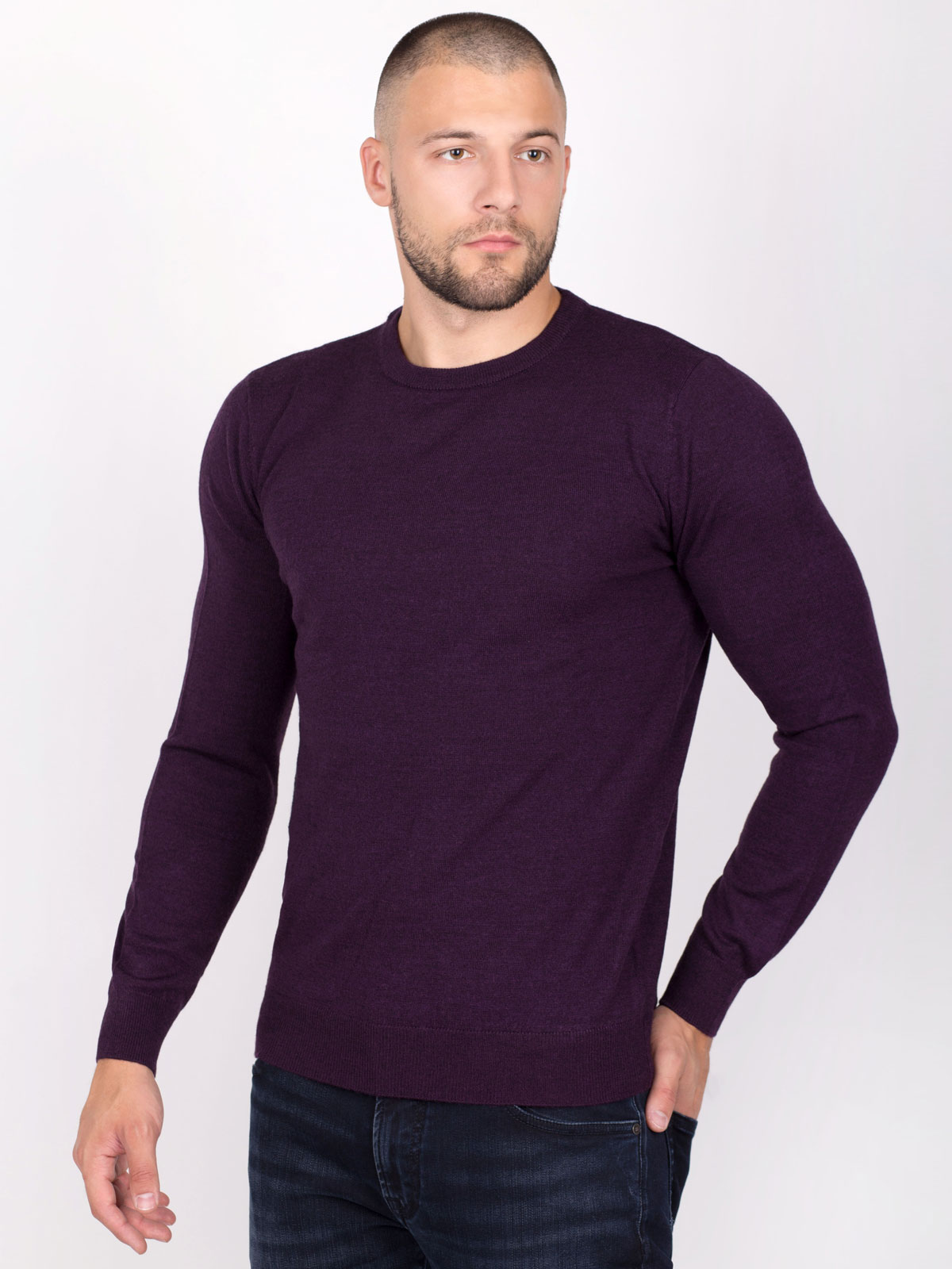 Мъжки фин пуловер в лилаво - 33089 89.00 лв img1