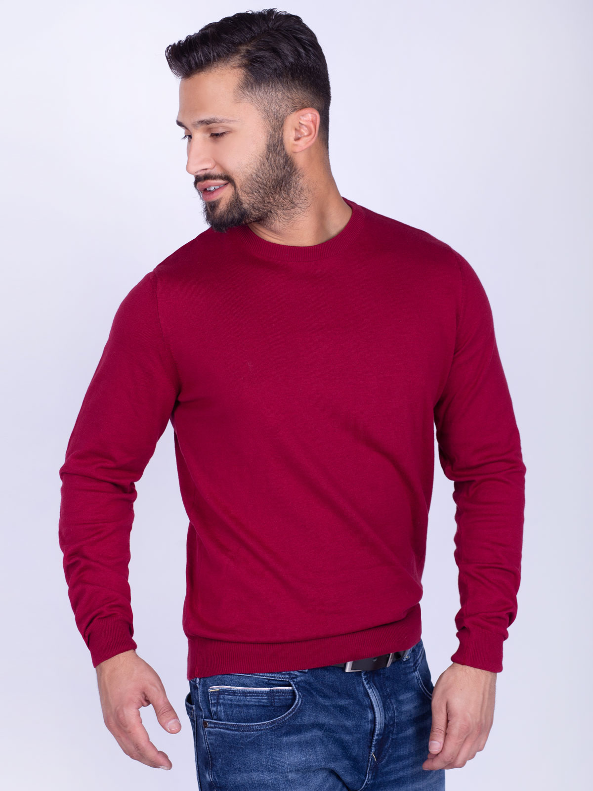 Пуловер от фино плетиво в бордо - 35298 78.00 лв img3