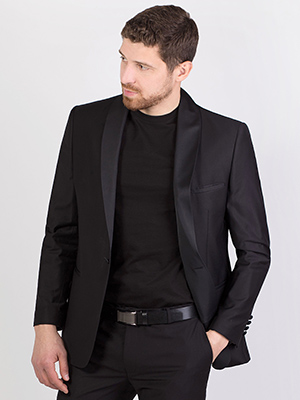 Черно елегантно сако с шал яка от сатен - 64109 - 199.00 лв