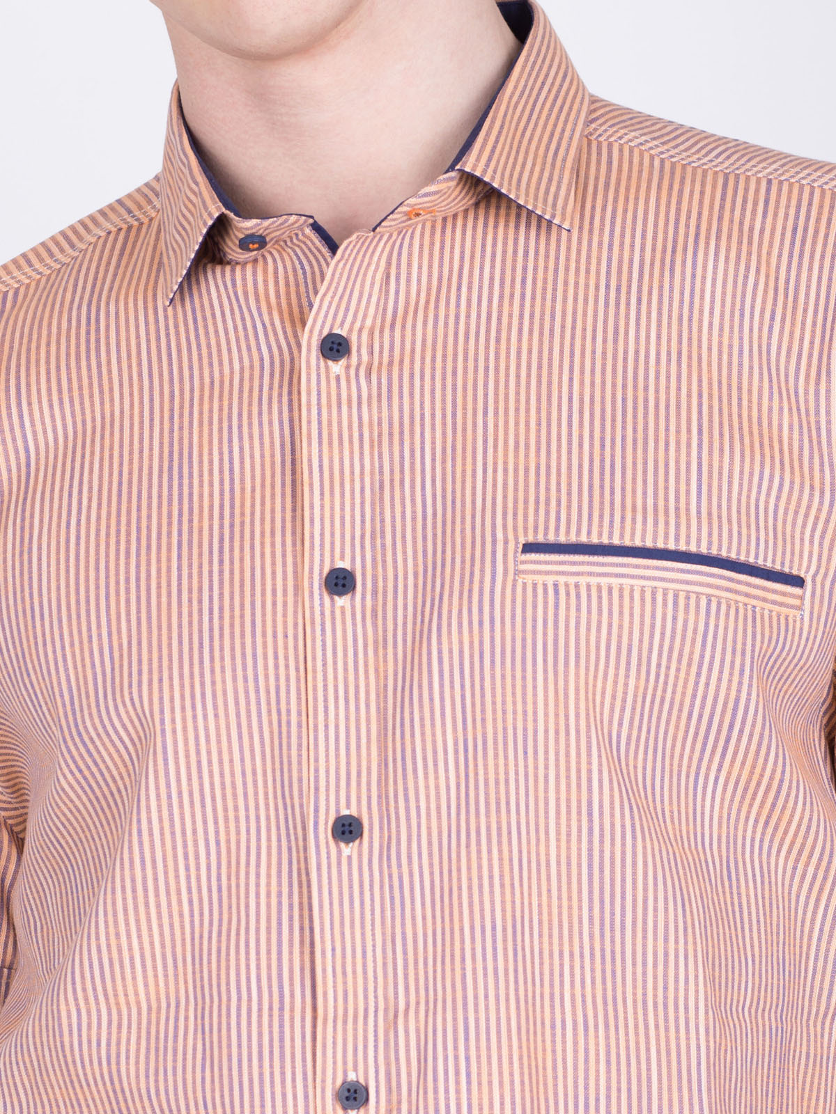 Риза с лен в оранжево и синьо райе - 80211 39.00 лв img4
