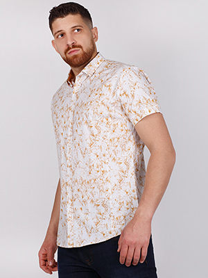 Бяла риза с флорален принт в цвят горчиц - 80219 - 39.00 лв