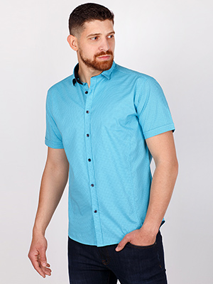 Тюркоазена риза с къс ръкав - 80222 - 55.00 лв