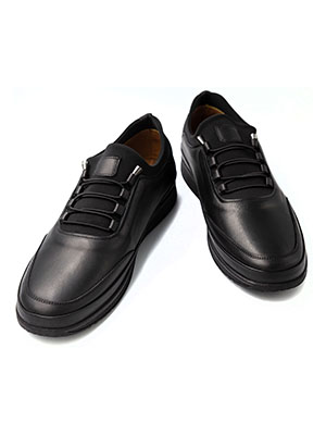 Черни кожени обувки с връзки ластик - 81095 - 134.00 лв