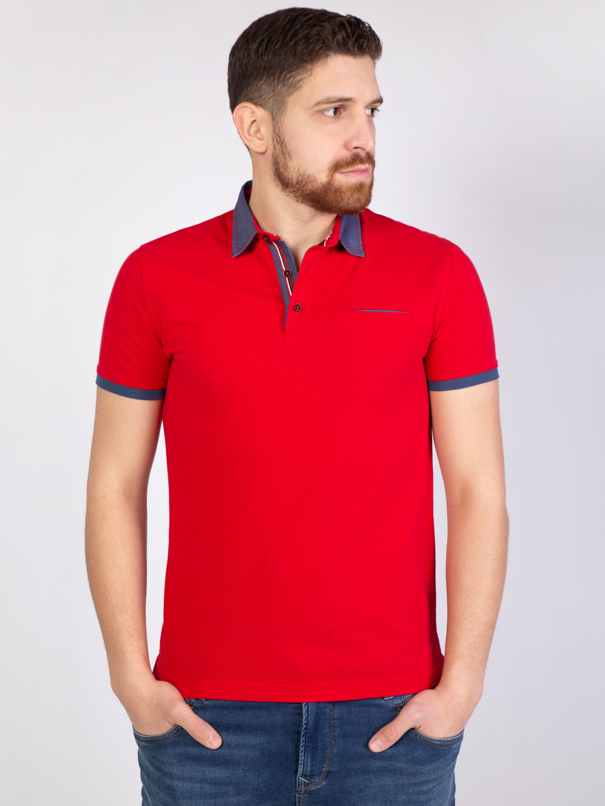 Червена блуза с дънкова яка - 93402 46.00 лв img3