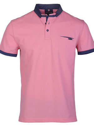 Тениска в розово с дънкова синя яка-93430-76.00 лв