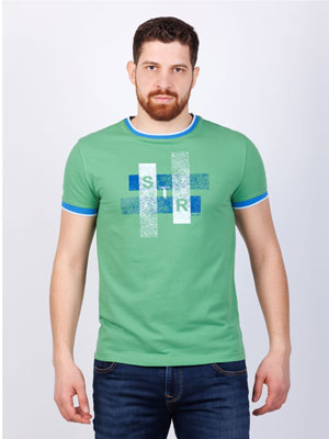 Мъжка тениска в зелено с печат str - 95364 - 42.00 лв