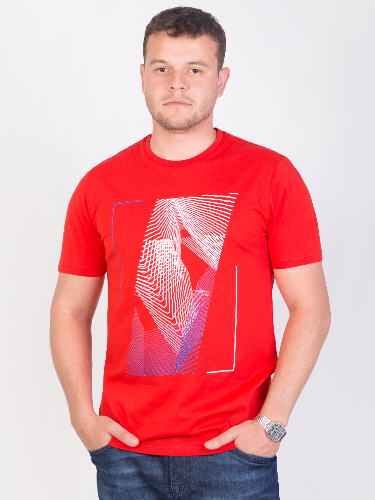 Тениска в червено с печат вълни - 96439 29.00 лв img3