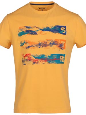 Тениска в жълто с цветни линии-96474-49.00 лв