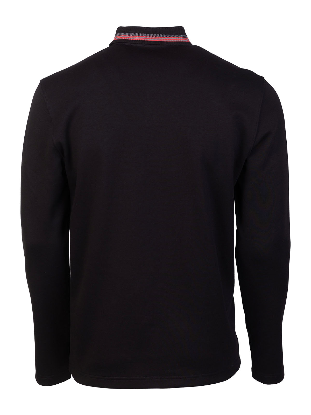 Черна блуза с плетена яка и червен акцен