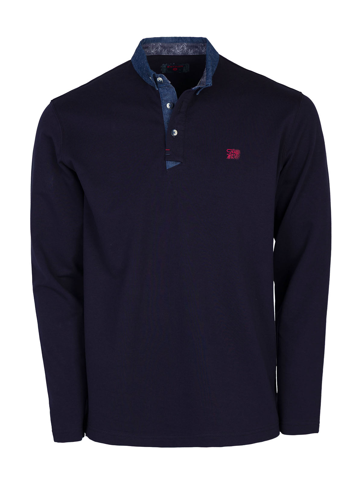 Блуза в тъмно син цвят с дънкова яка