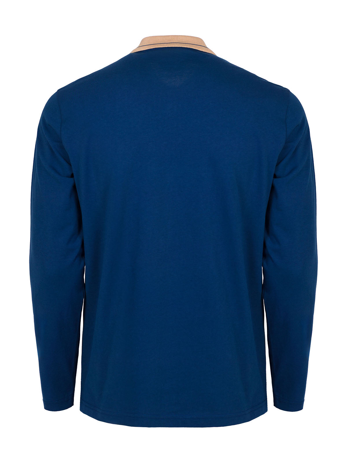 Блуза в цвят индиго с плетена яка