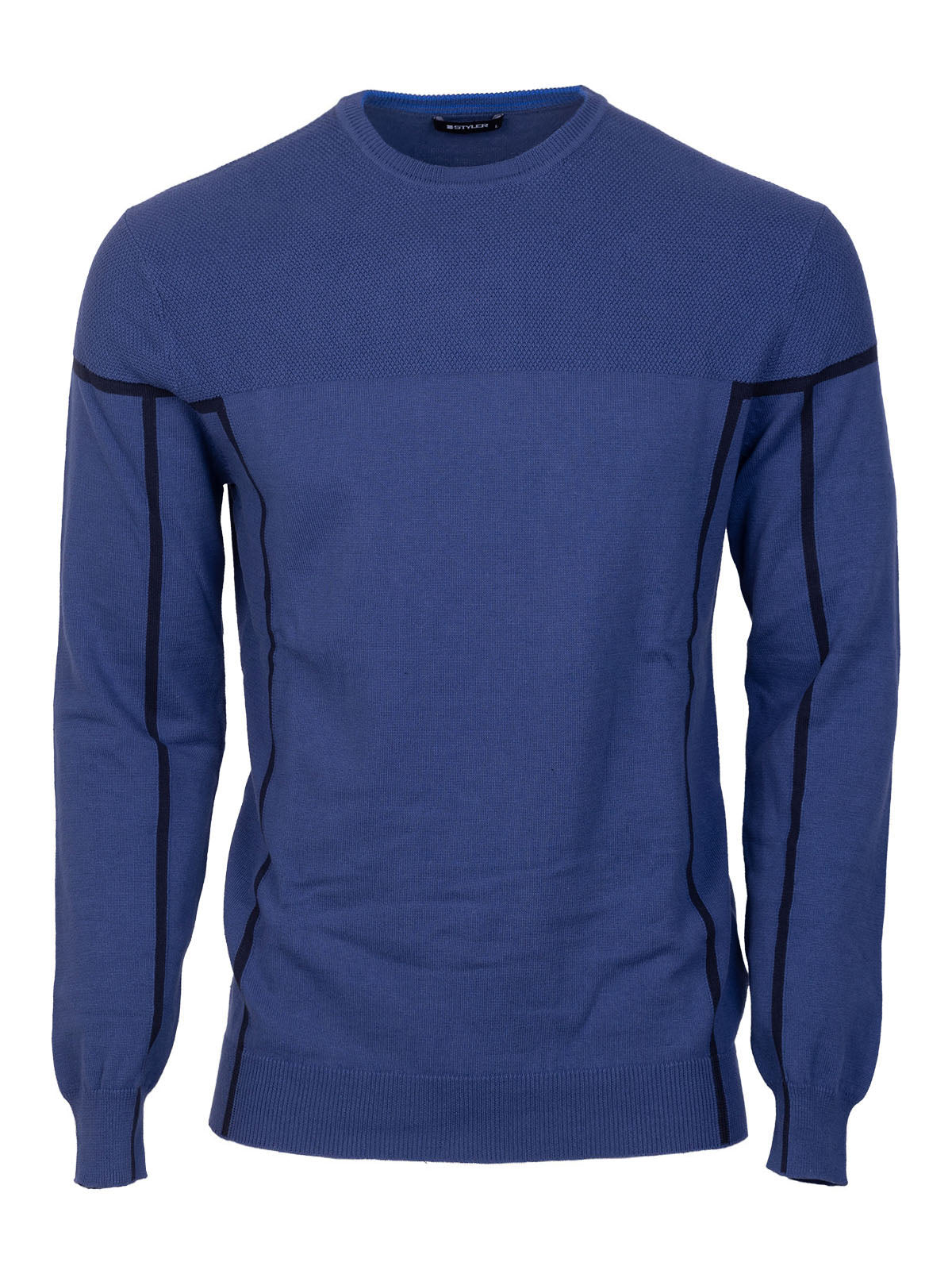 Блуза в синьо с черни ленти