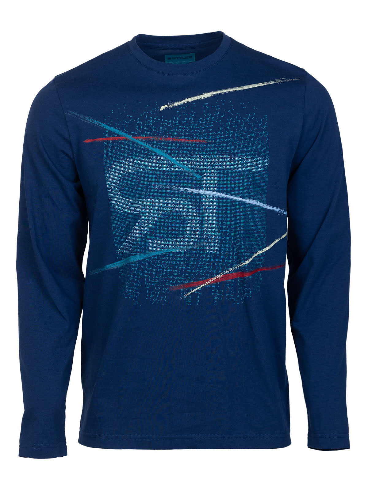 Блуза в синьо с цветен принт