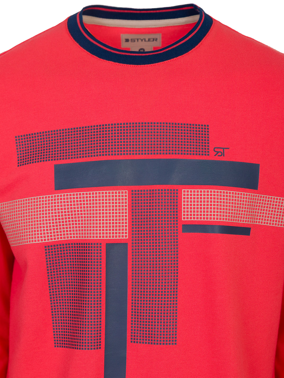 Блуза в цвят корал с тъмно син принт