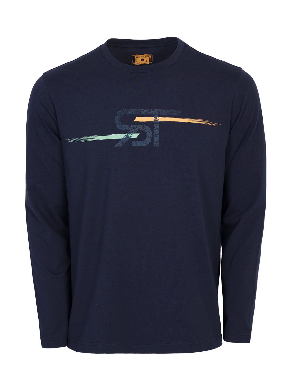 Блуза в тъмно синьо с ефектен принт