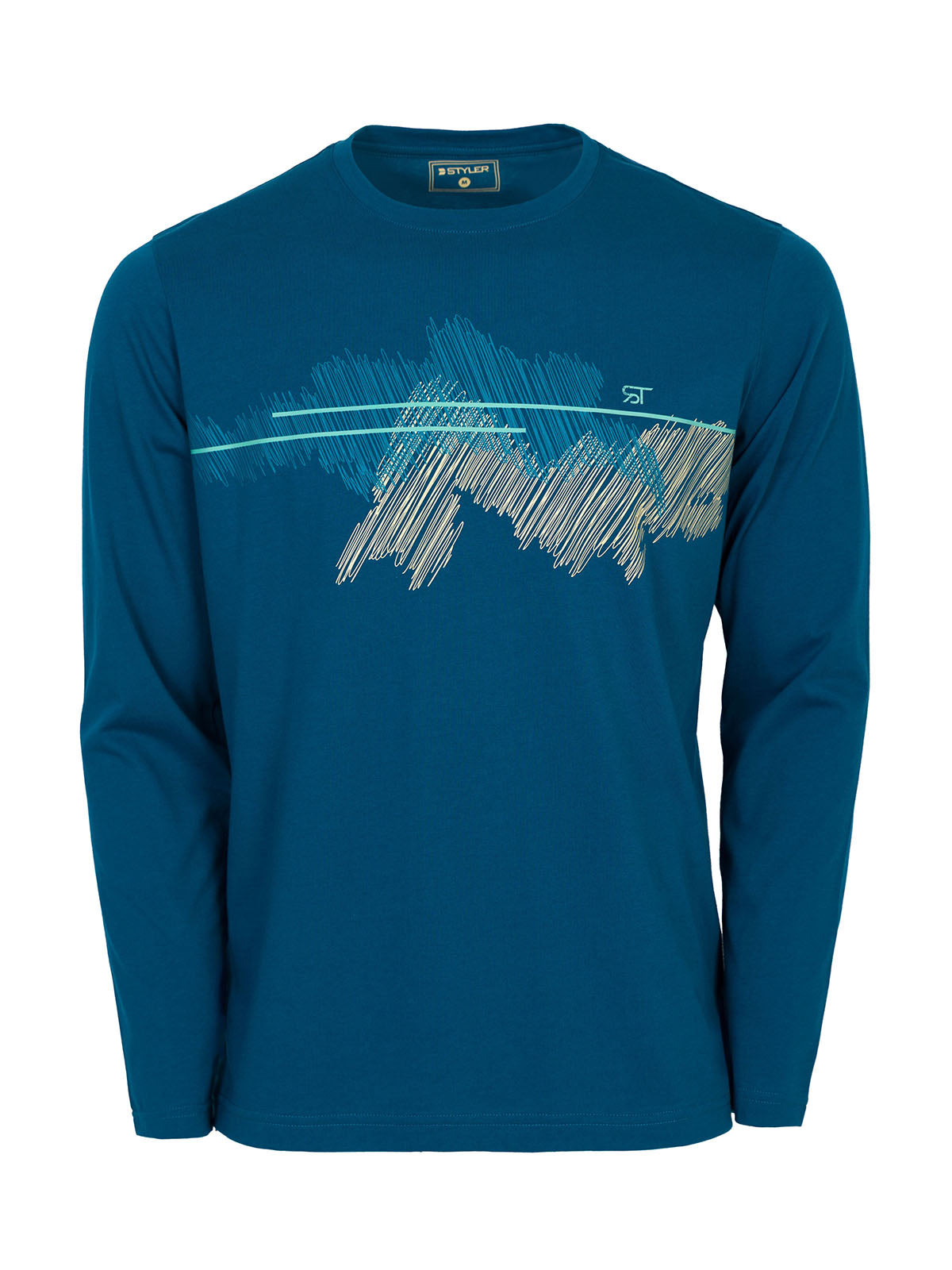 Блуза в цвят петрол с ефектен принт