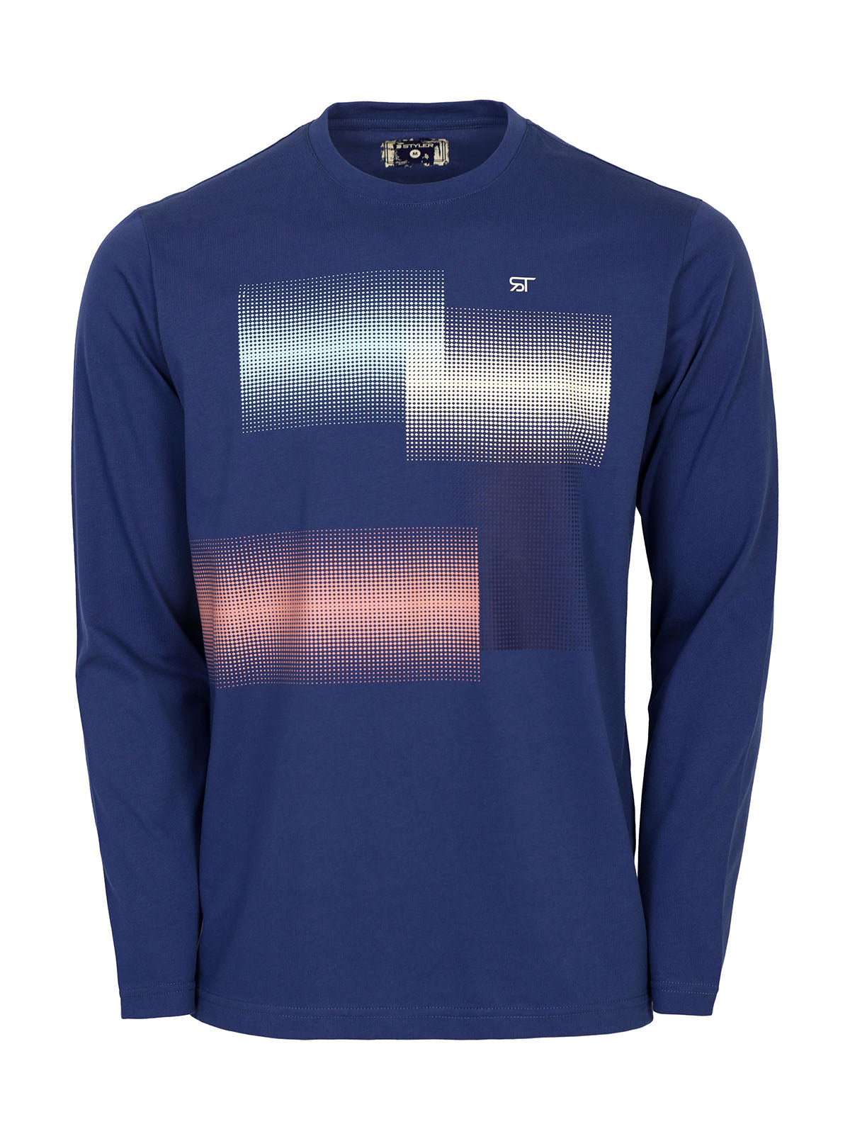 Блуза в цвят деним с цветен принт