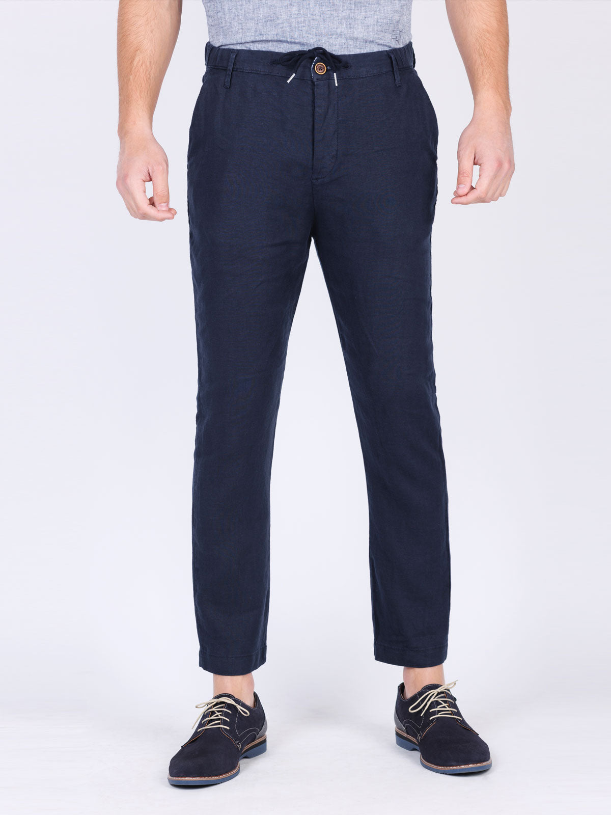 Ленен мъжки панталон в тъмно синьо