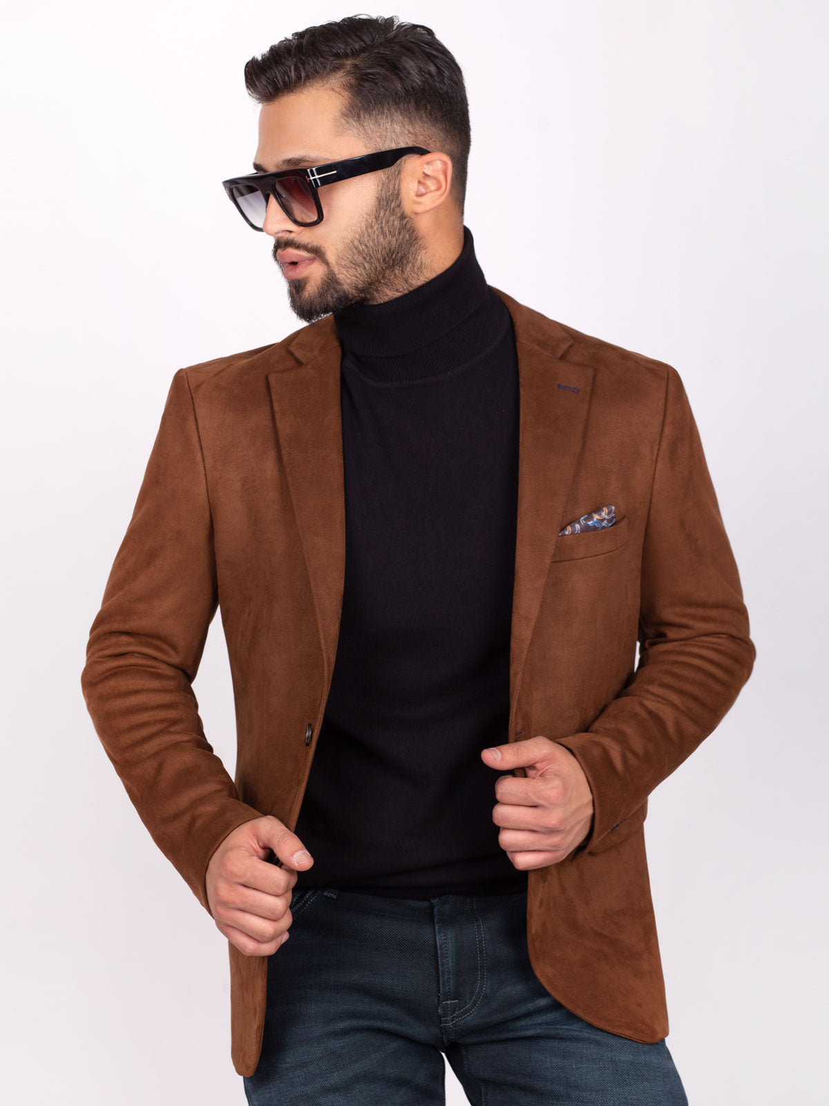 Мъжко сако от кафяв велур