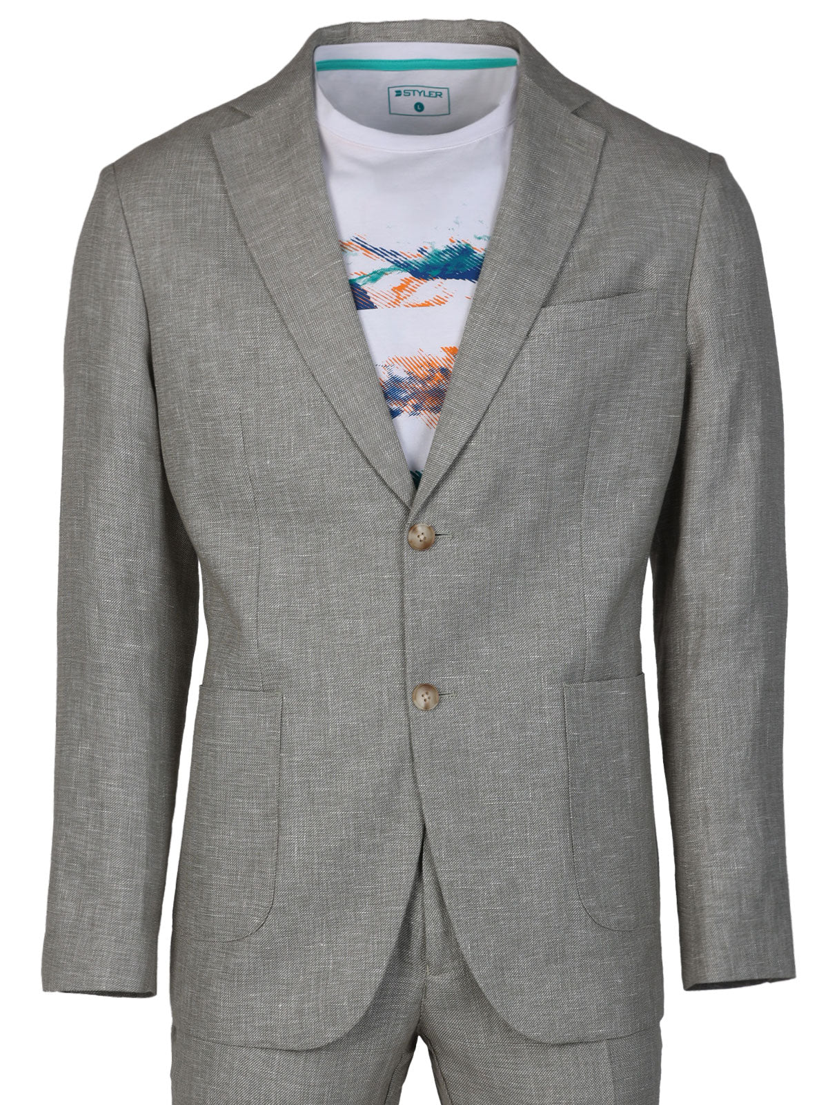 Костюм лен в зелен меланж