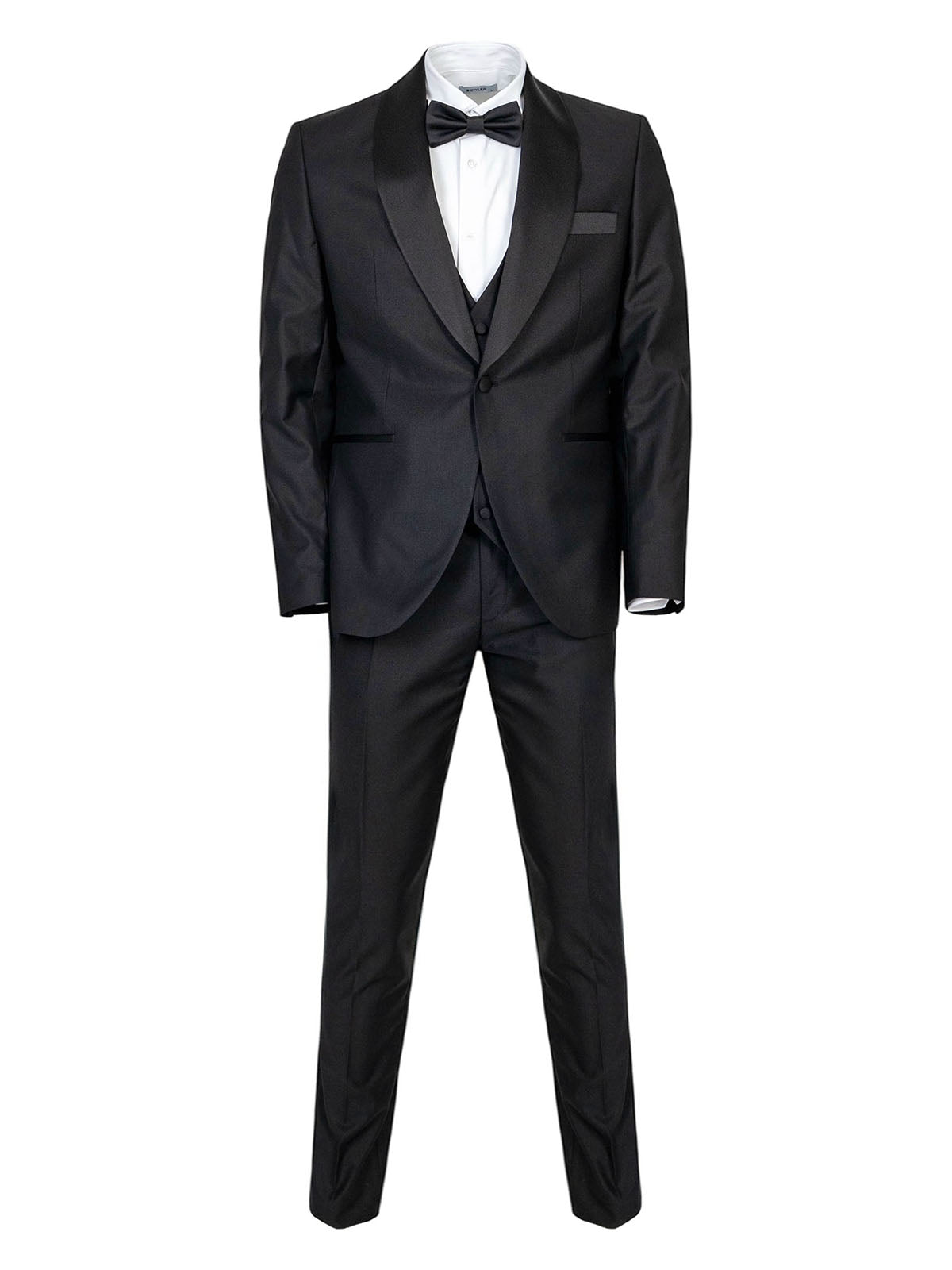 Черен мъжки костюм от три части