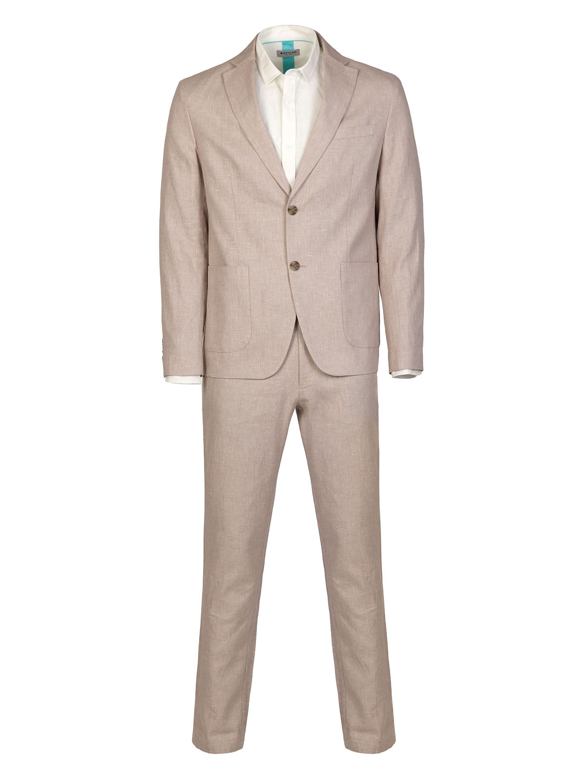 Мъжки ленен костюм в бежов меланж
