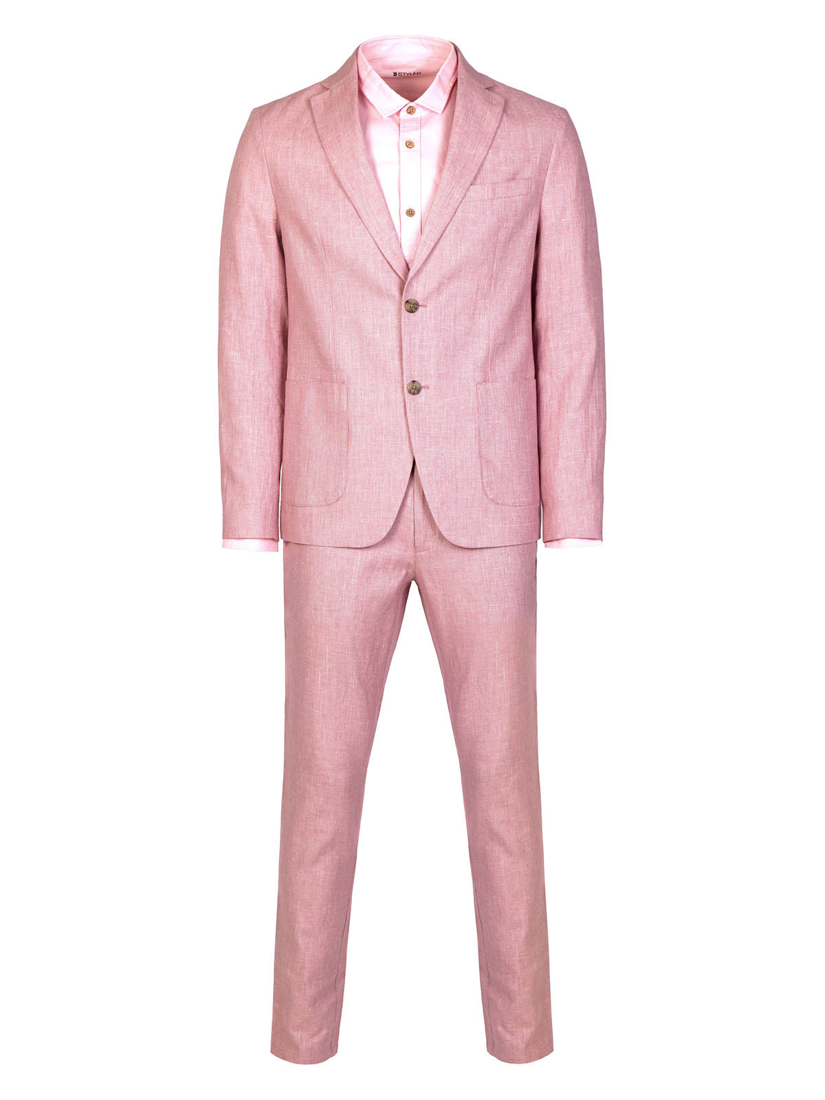 Мъжки ленен костюм в розов меланж