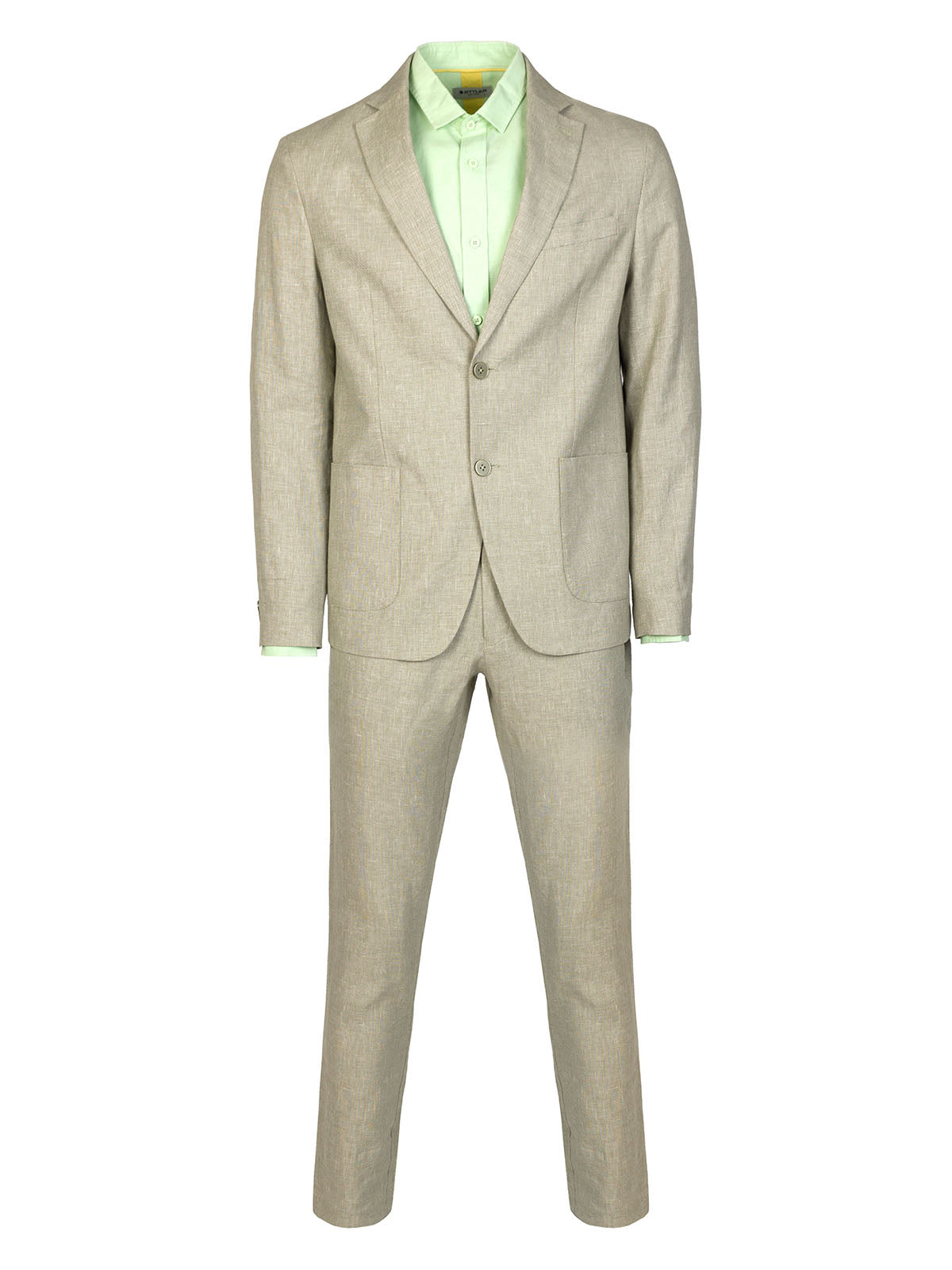 Мъжки ленен костюм в светло зелен меланж