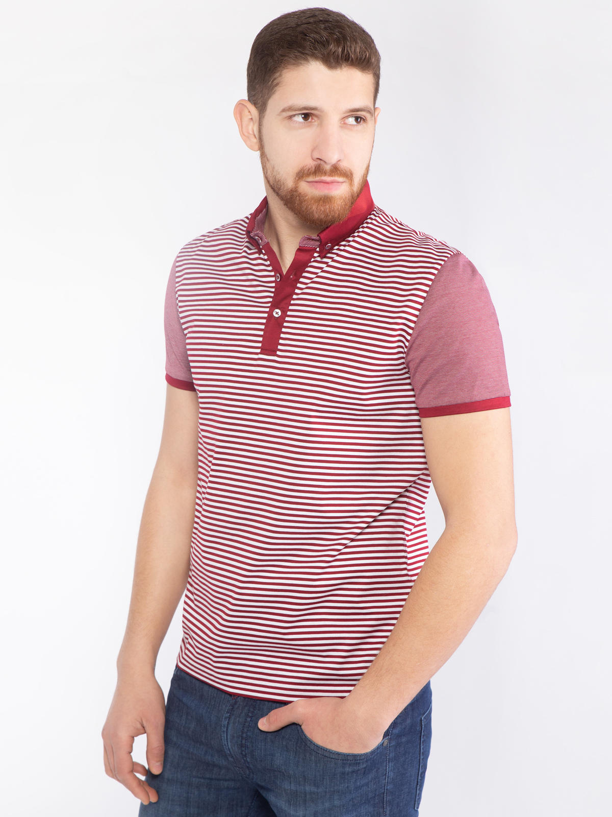 Блуза в бордо на широко и ситно райе