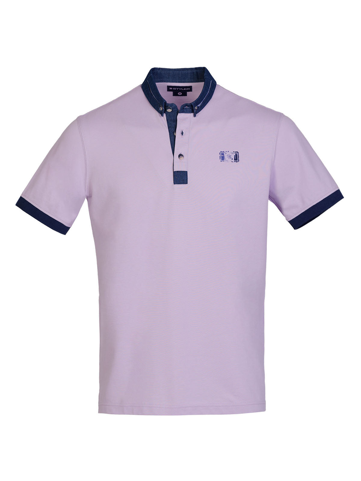 Мъжка тениска в лилаво с дънкова яка