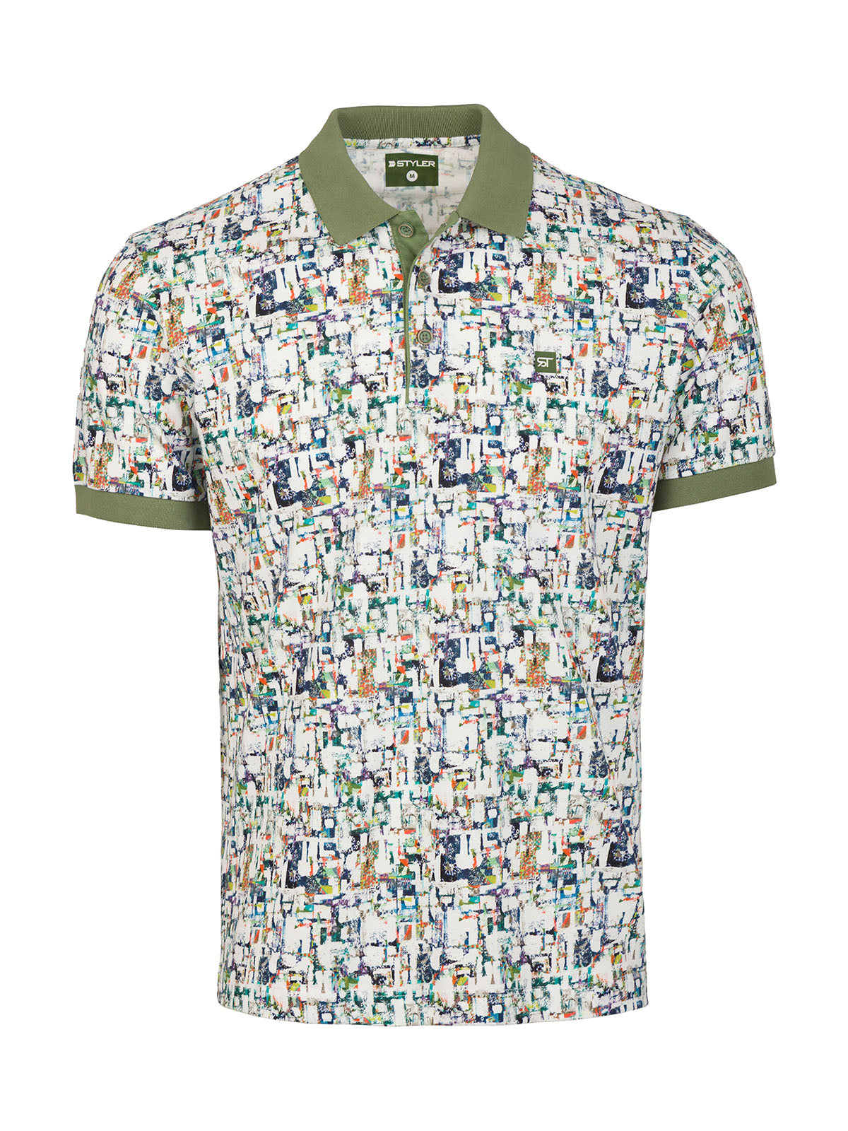 Бяла тениска с печат цветна мозайка