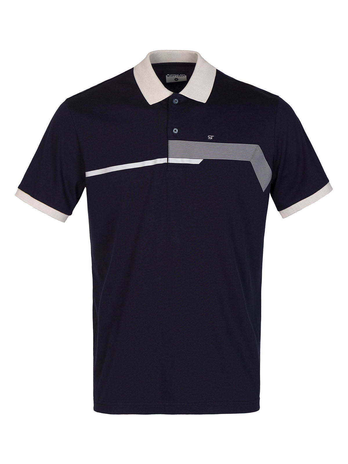 Много тъмно синя тениска със сиви линии