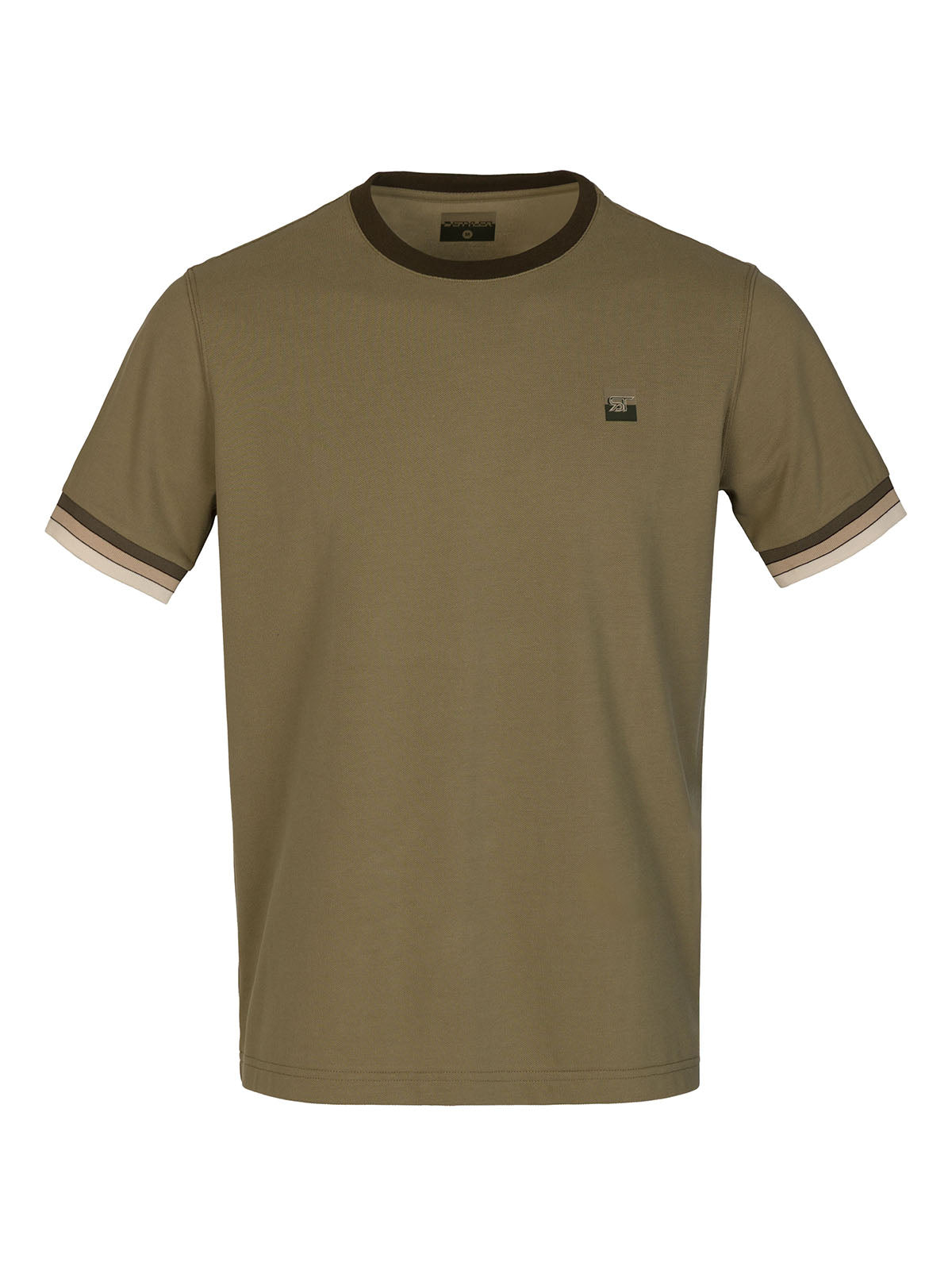 Тениска в маслинено с контрастен кант