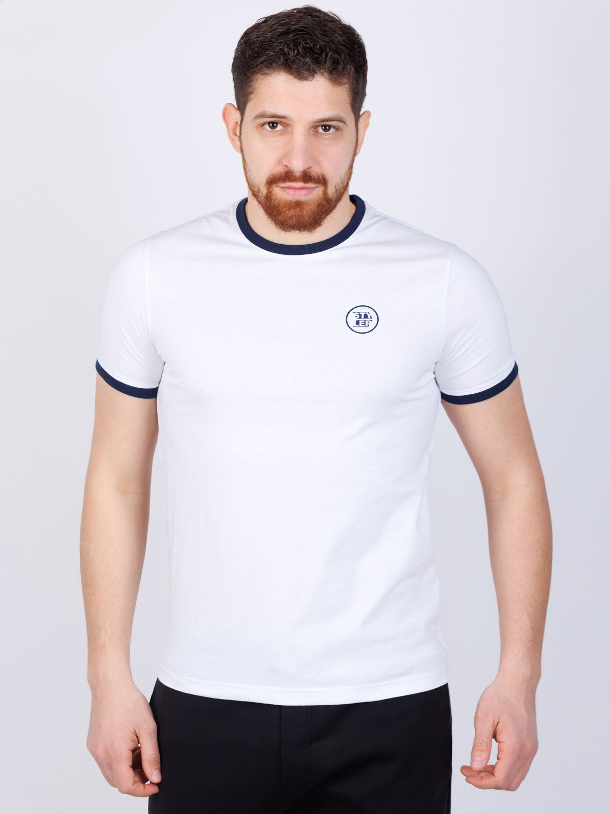 Блуза с къс ръкав със син принт